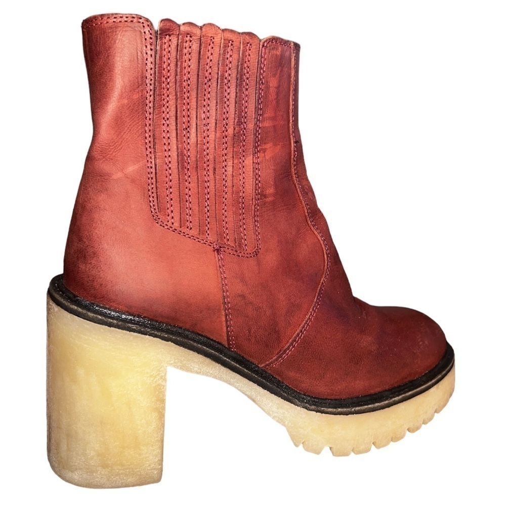 NWOT ▶️ Free People ◀️ James Wine Leather Heeled Chelsea Boots EU 37 - Picture 7 of 17